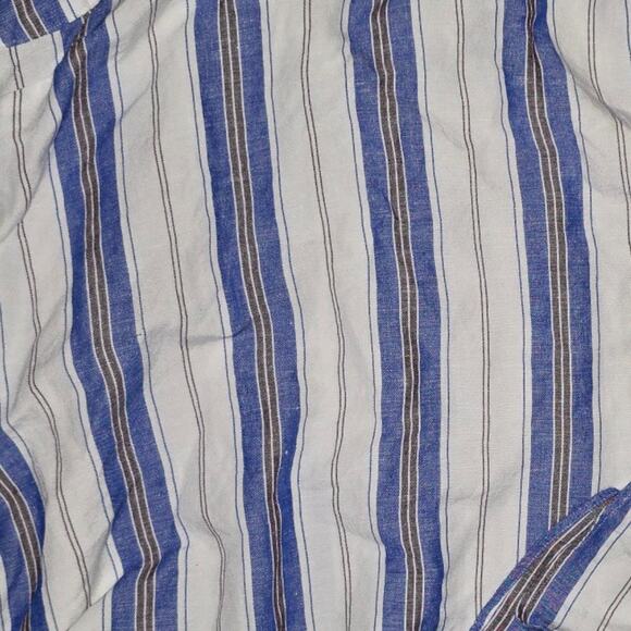 Loft Linen Blend Double V Dress Women's Small White Blue Stripe A Line - Picture 3 of 5